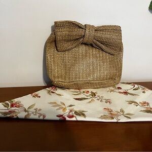 Elegant Tan Woven Clutch with Bow